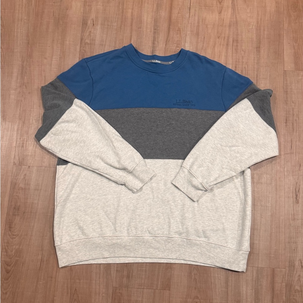L.L. Bean Men's Tri-Tone Crewneck Sweater - Blue and tones of gray